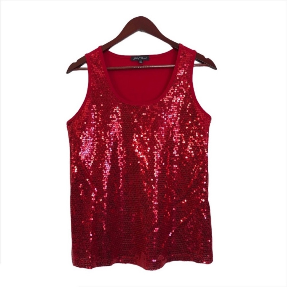 Red Shiny Sequins Tank Top